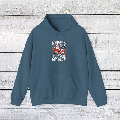 Men's and Women's Christmas Sweatshirt. Naughty, Nice, Tried My Best. Unisex Christmas Sweatshirt.