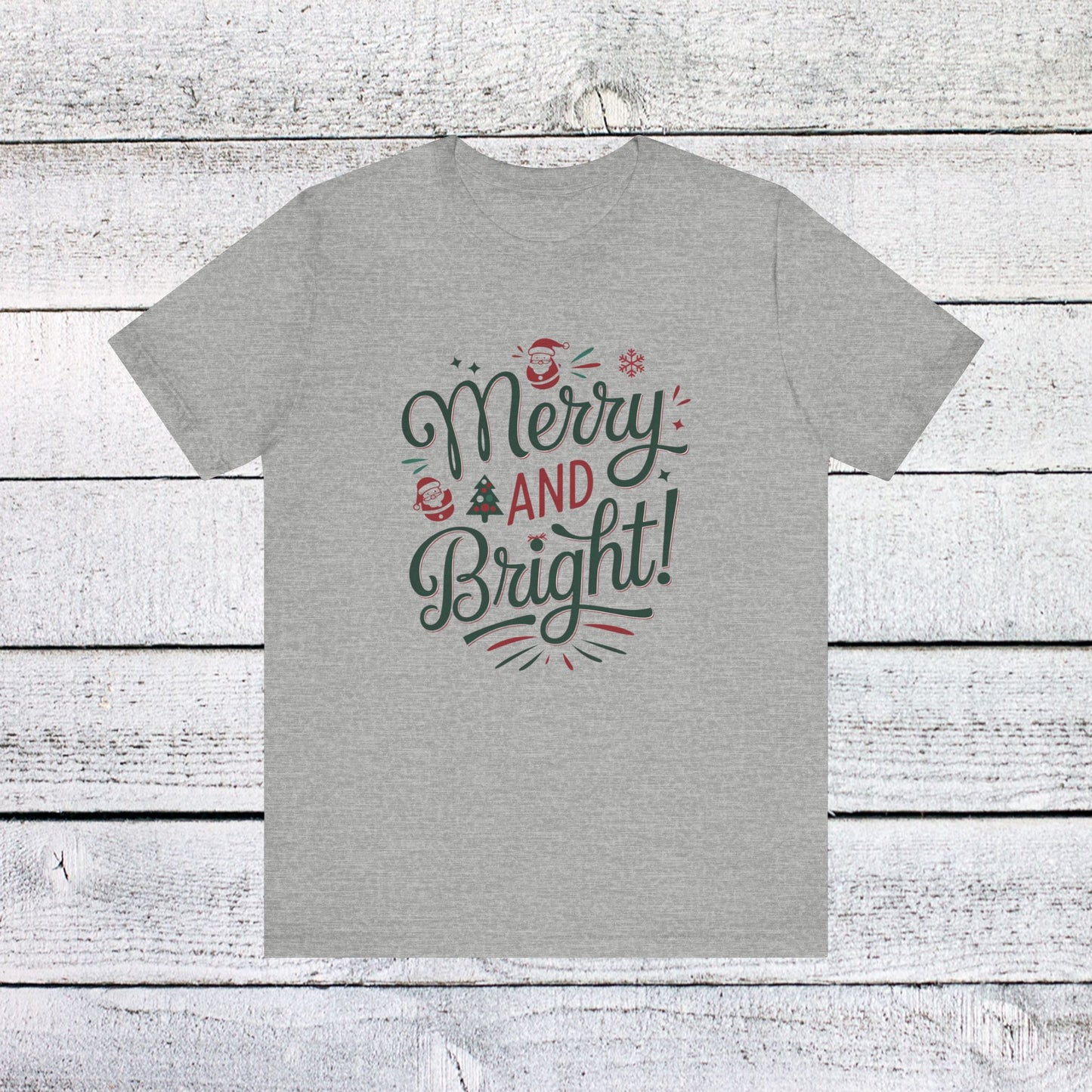 men & women christmas t-shirt. merry & bright. unisex christmas t-shirt.