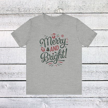 Men & Women Christmas T-Shirt. Merry & Bright. Unisex Christmas T-Shirt.