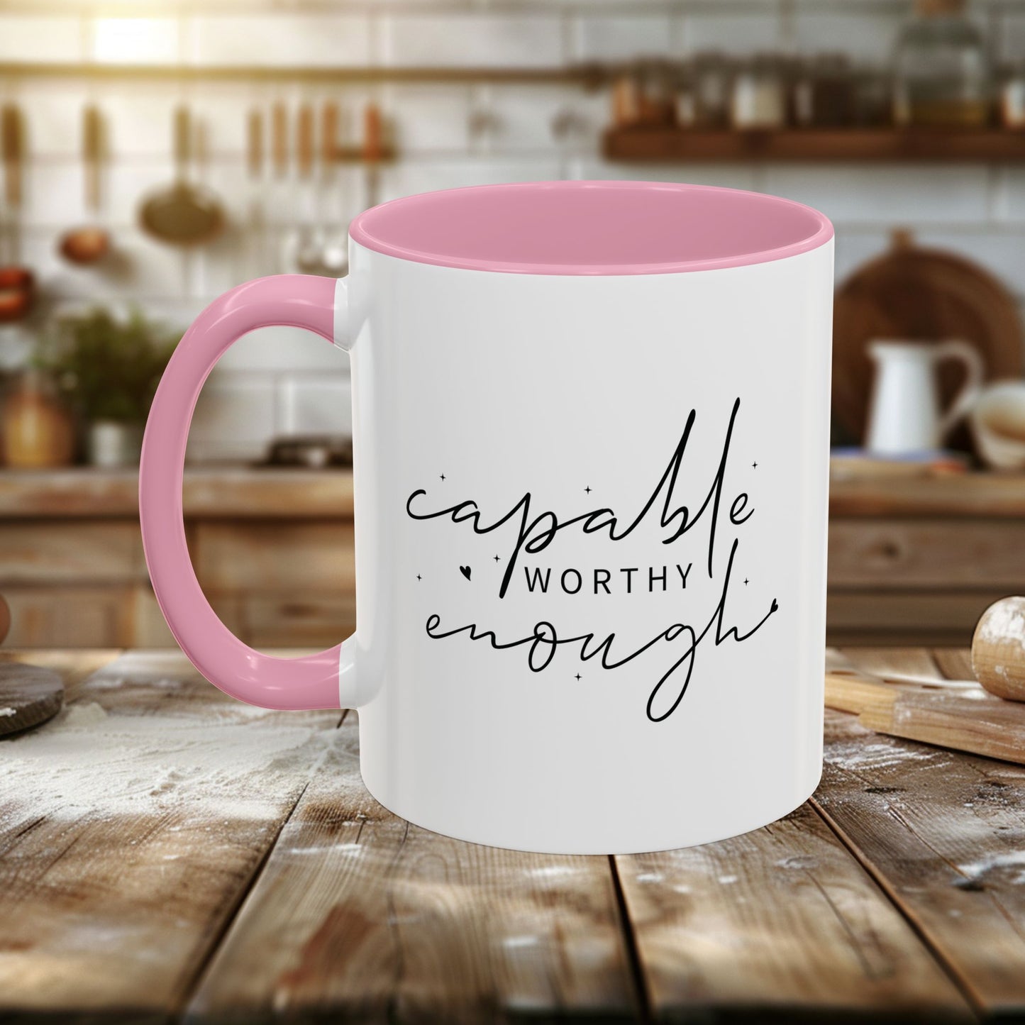 colorful mugs (11oz, 15oz) - capable, worth, enough - empowerment words