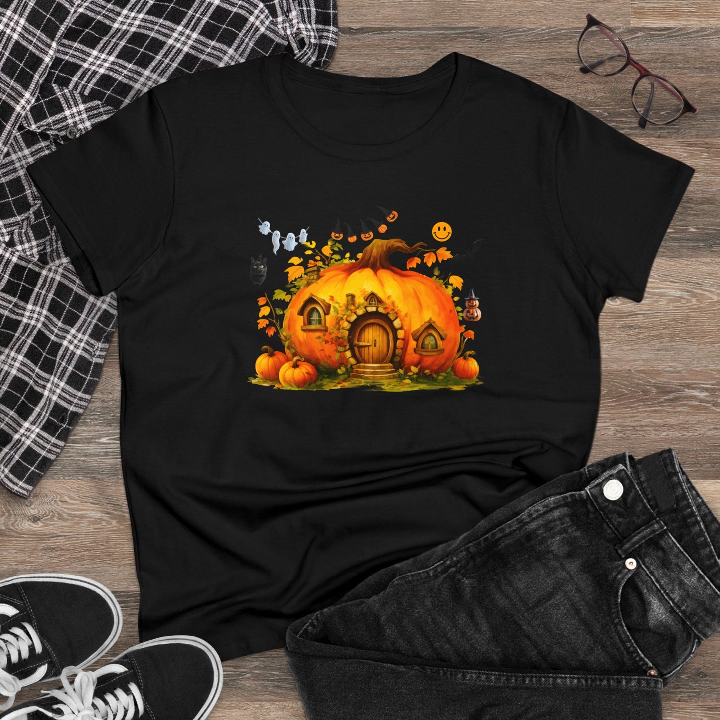 women halloween t-shirt, women's tee, pumpkins, funny, halloween gift