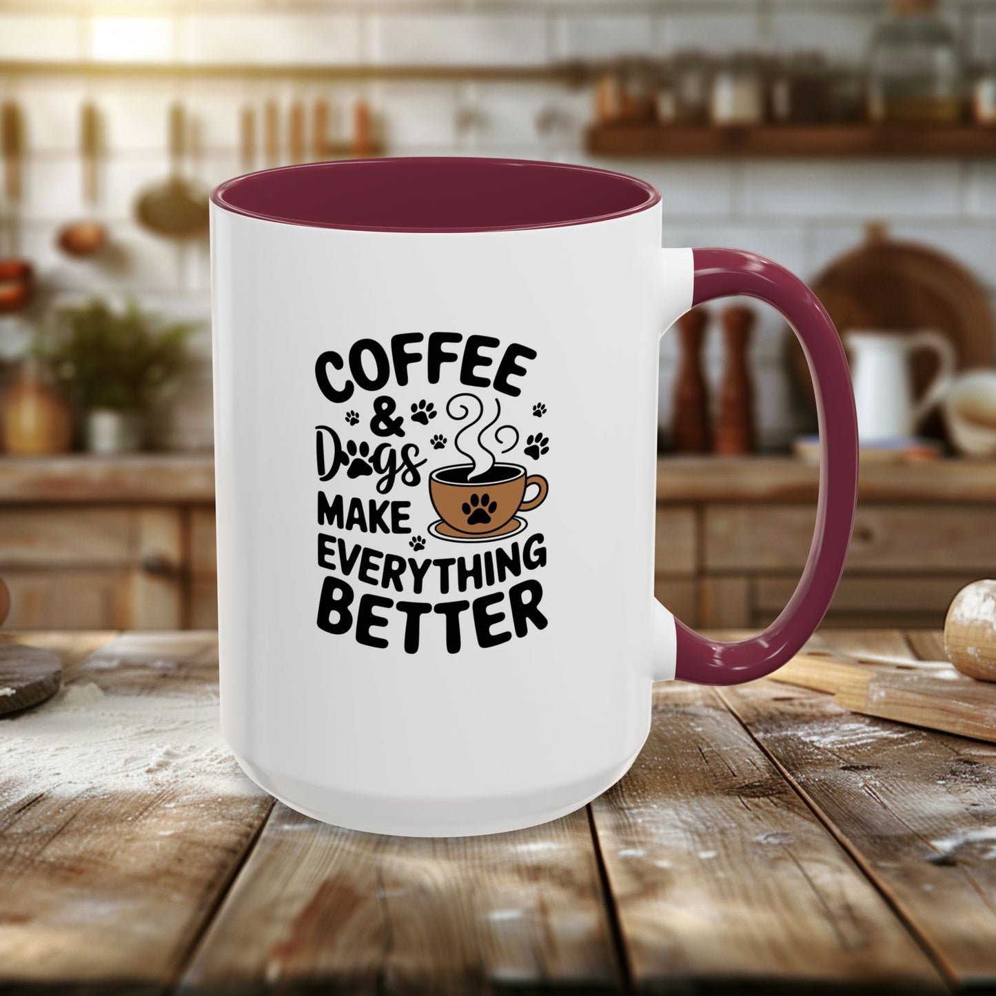 colorful mugs (11oz, 15oz) - coffee and dogs make everything better | funny dog lover gift | cute pet quote design
