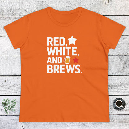 Women's T-Shirt, Women's Tee, Funny Gift, Red White and Brews!