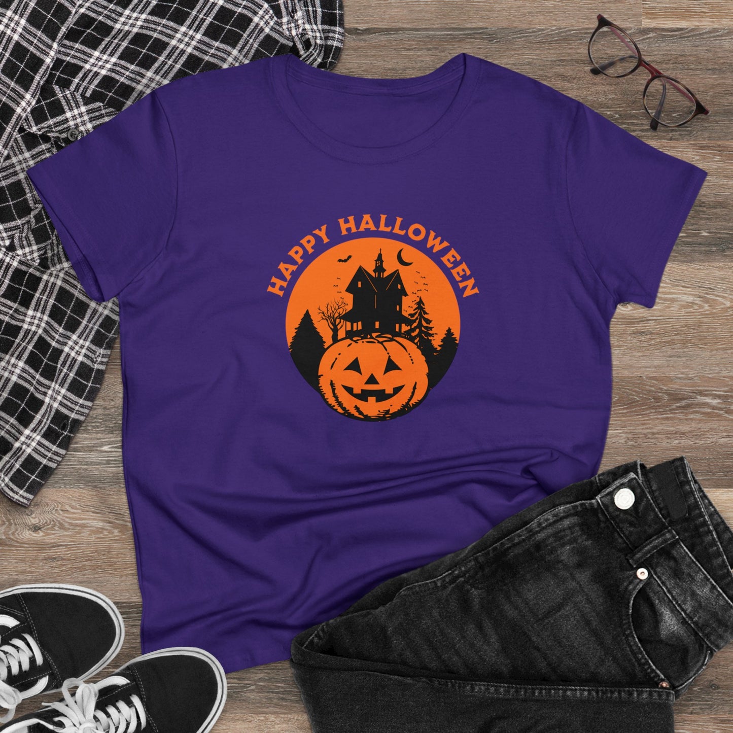 women halloween t-shirt, women tee, halloween gift, jack o'lantern - haunted halloween