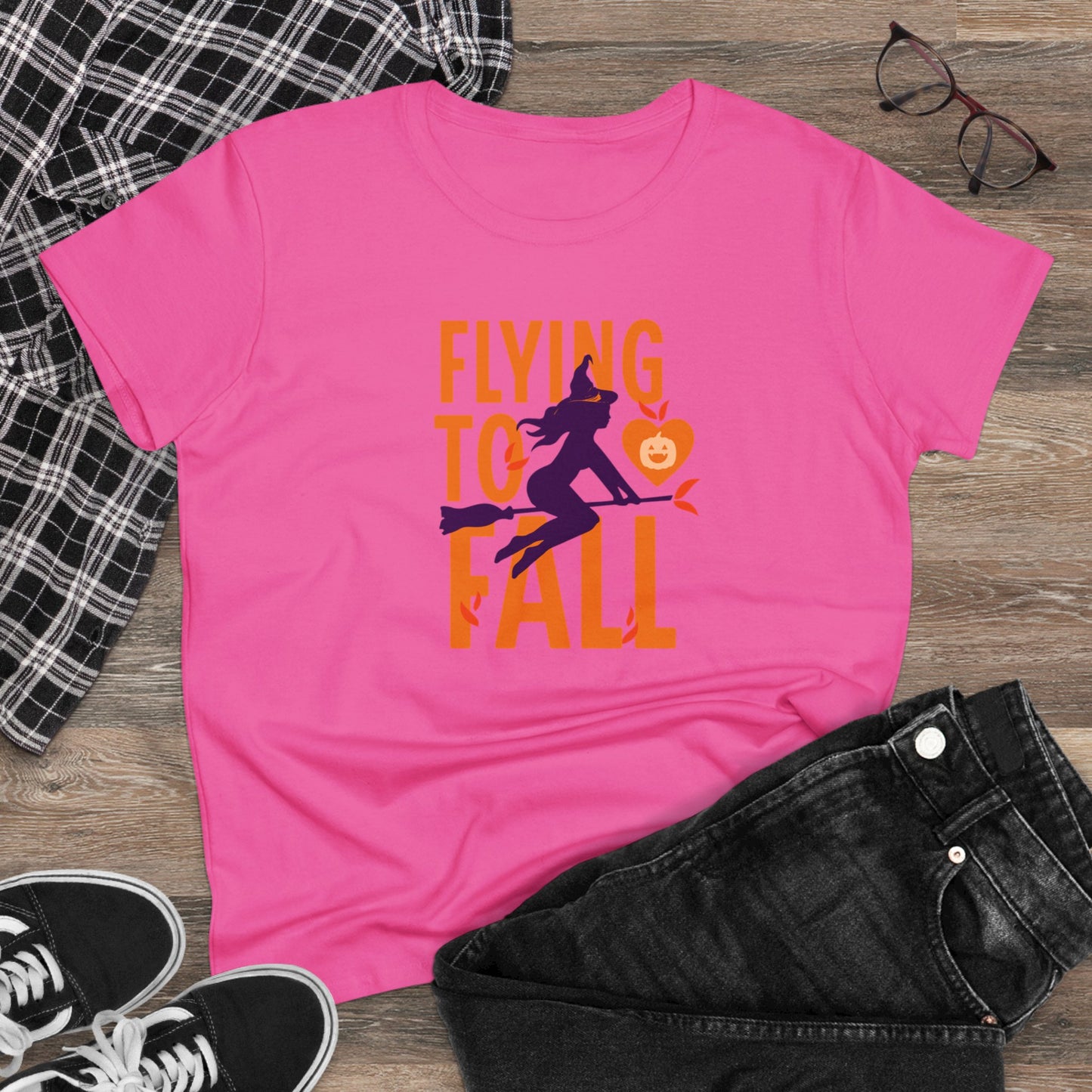 women halloween t-shirt, women tee, falling in love - witch riding broom, halloween gift