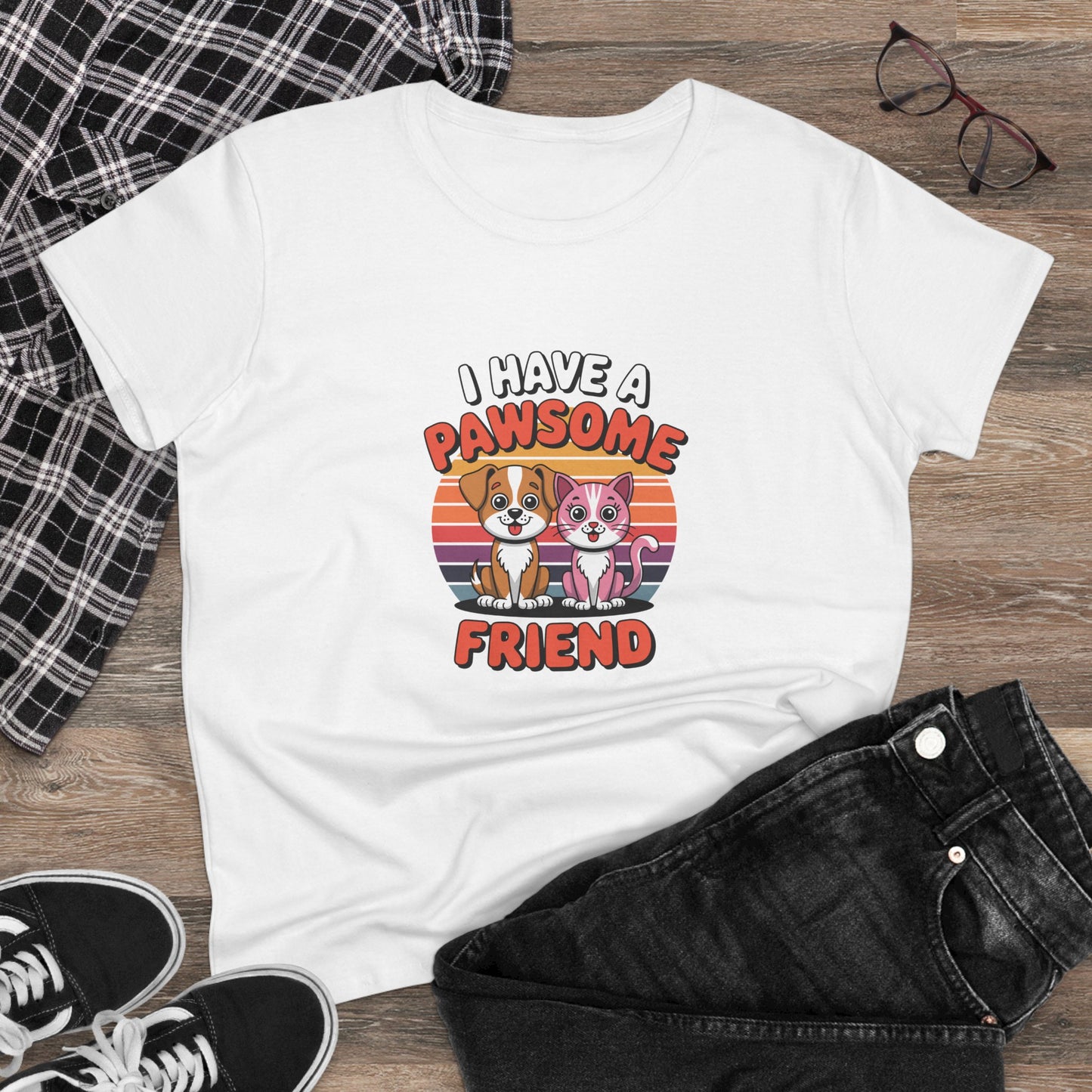 women's midweight cotton tee - i have a pawesome friend | funny dog lover gift | cute pet quote design