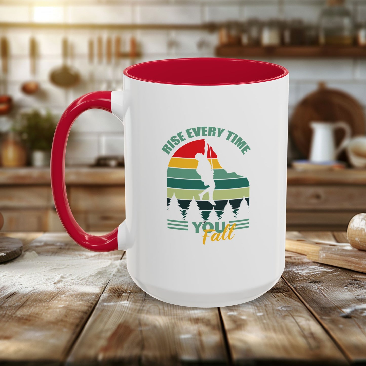 colorful mugs (11oz, 15oz) - rise every time you fall - resilience quote