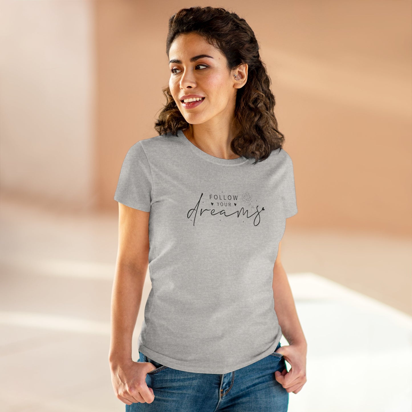 women's midweight cotton tee - follow your dreams - dream big quote