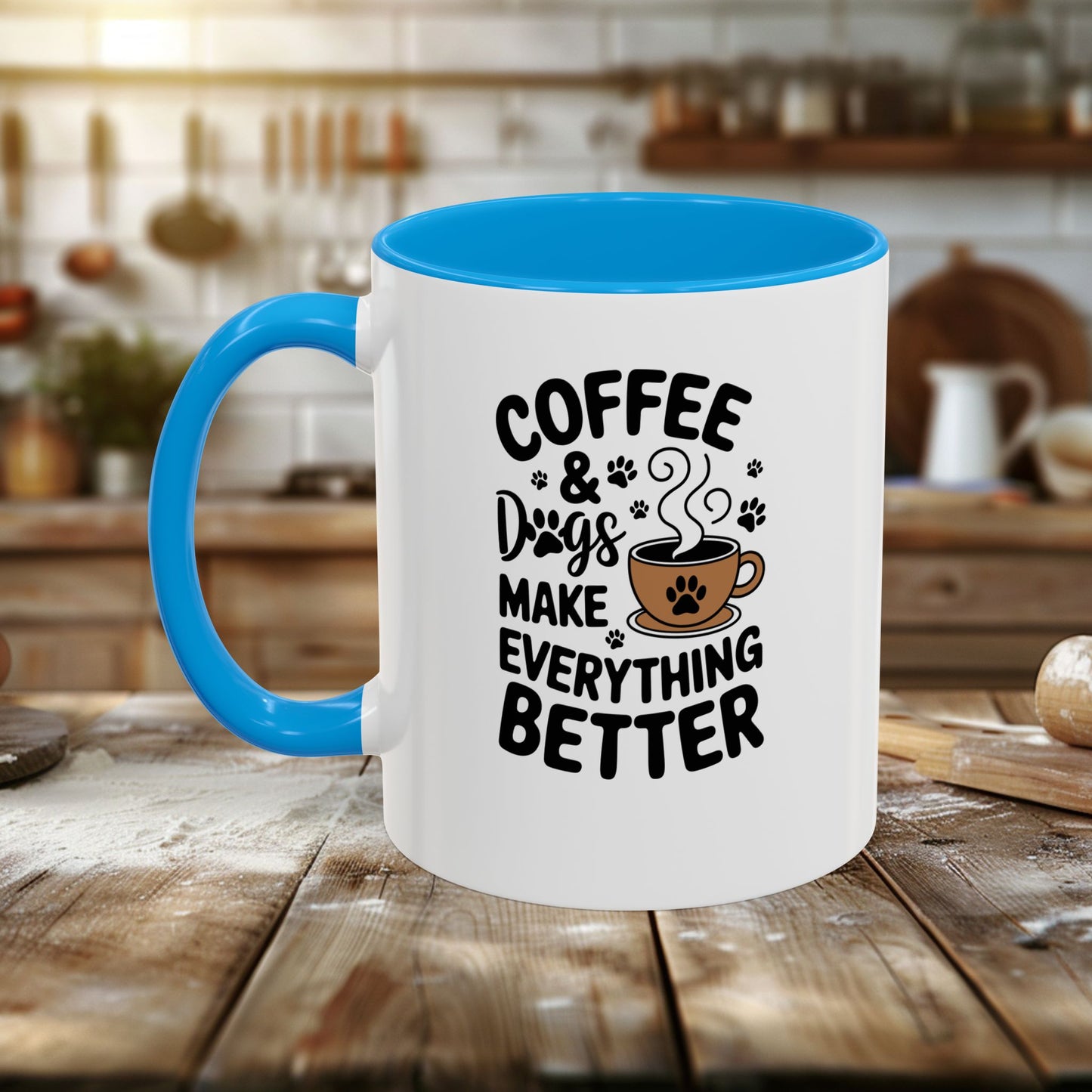 colorful mugs (11oz, 15oz) - coffee and dogs make everything better | funny dog lover gift | cute pet quote design