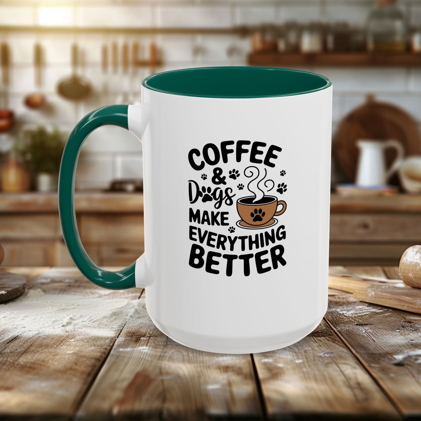 colorful mugs (11oz, 15oz) - coffee and dogs make everything better | funny dog lover gift | cute pet quote design