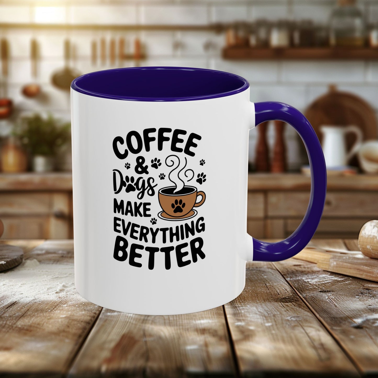 colorful mugs (11oz, 15oz) - coffee and dogs make everything better | funny dog lover gift | cute pet quote design