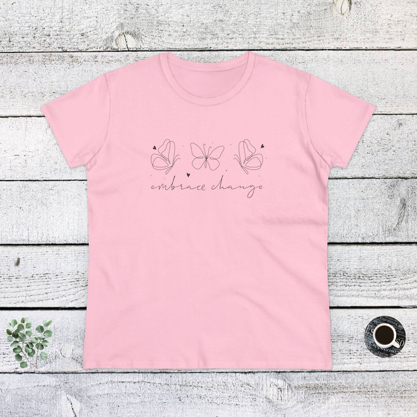 women's midweight cotton tee - embrace change - growth mindset quote