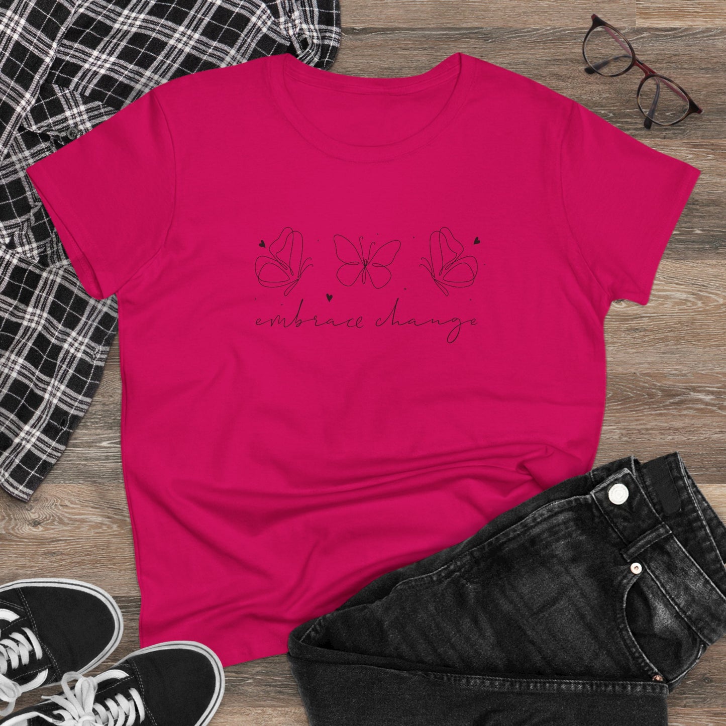 women's midweight cotton tee - embrace change - growth mindset quote