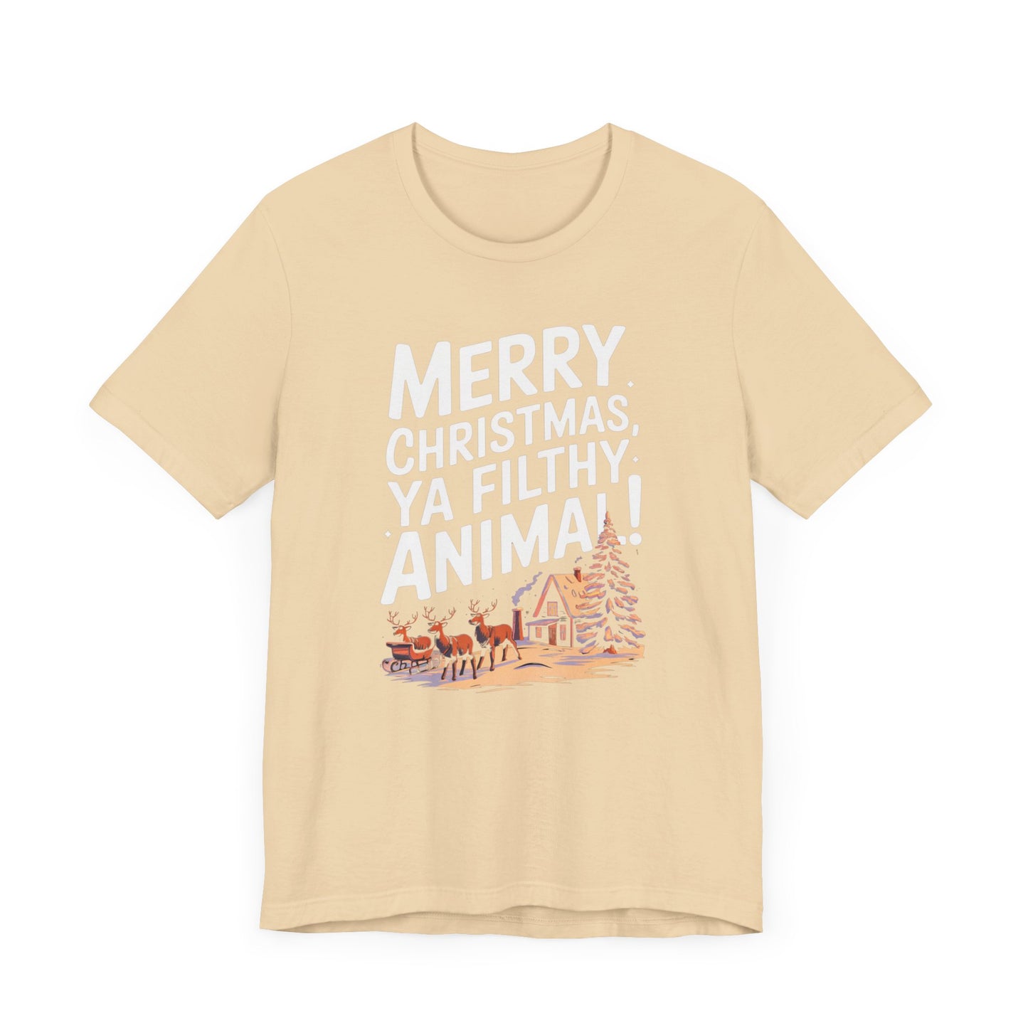 men & women christmas t-shirt. merry christmas ya filthy animal. unisex christmas t-shirt.