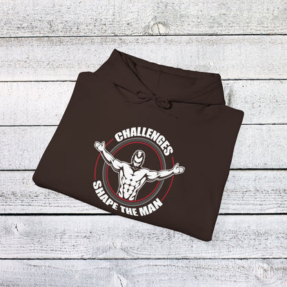 Unisex Heavy Blend™ Hooded Sweatshirt - Challenges Shape the Man - Grit and Growth Quote