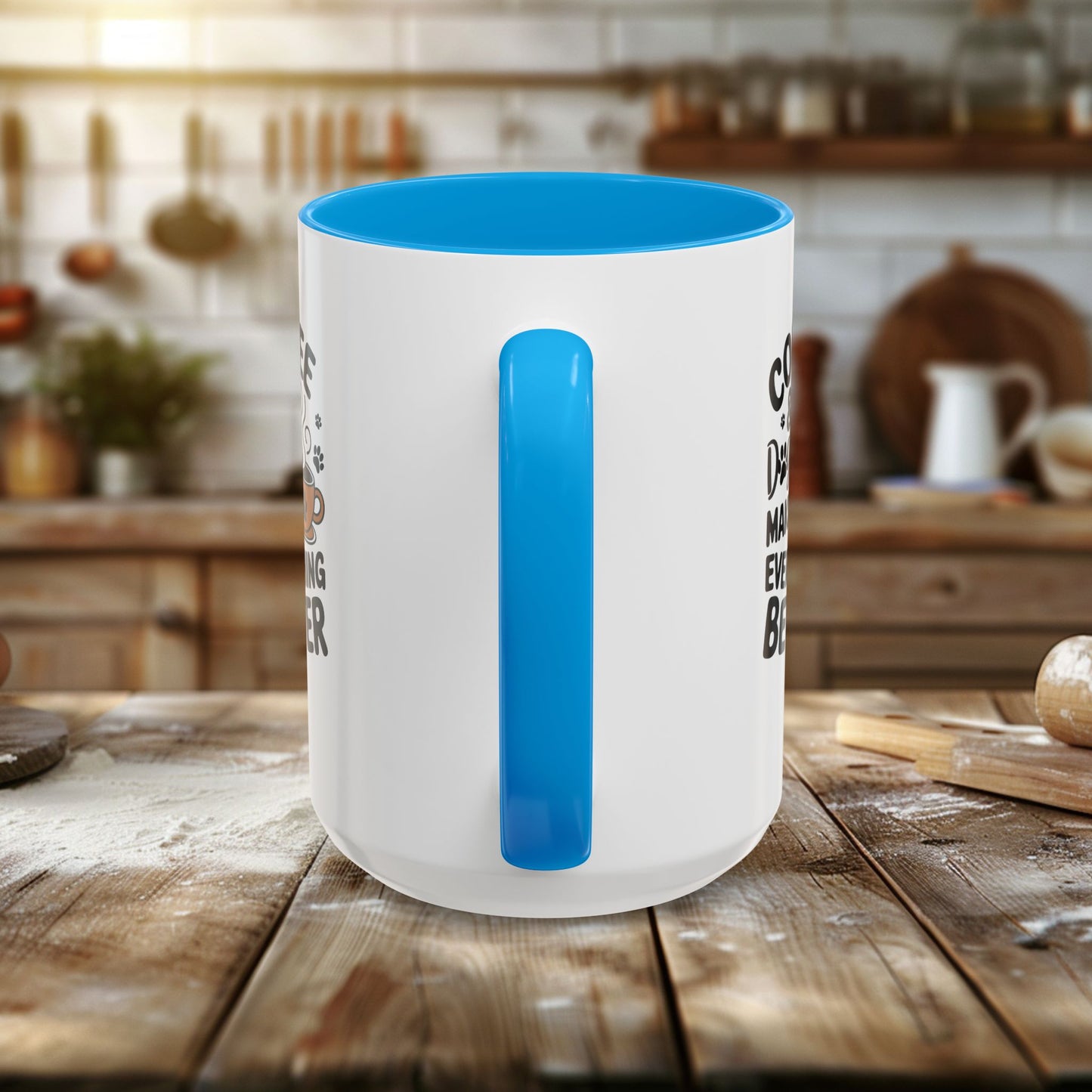 colorful mugs (11oz, 15oz) - coffee and dogs make everything better | funny dog lover gift | cute pet quote design