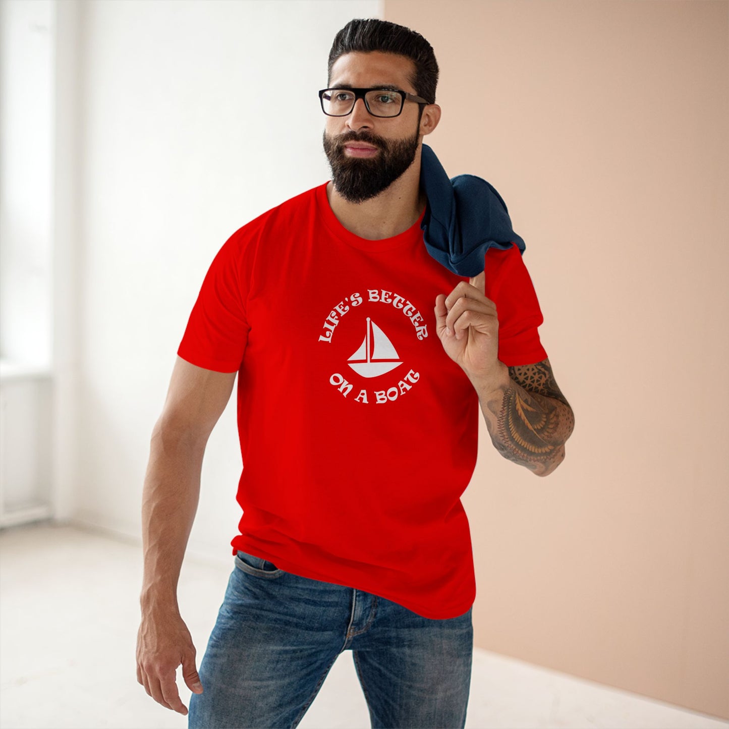 mens t-shirt - on a boat