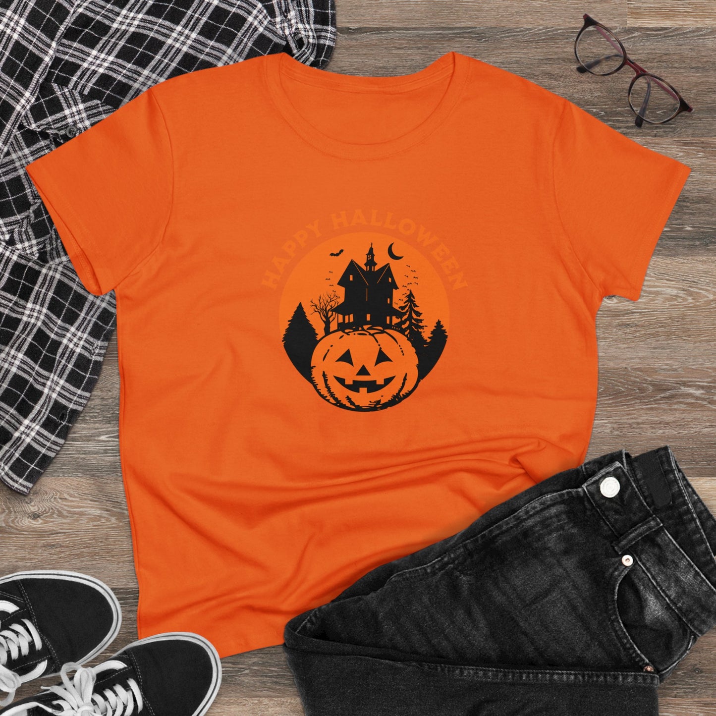 women halloween t-shirt, women tee, halloween gift, jack o'lantern - haunted halloween