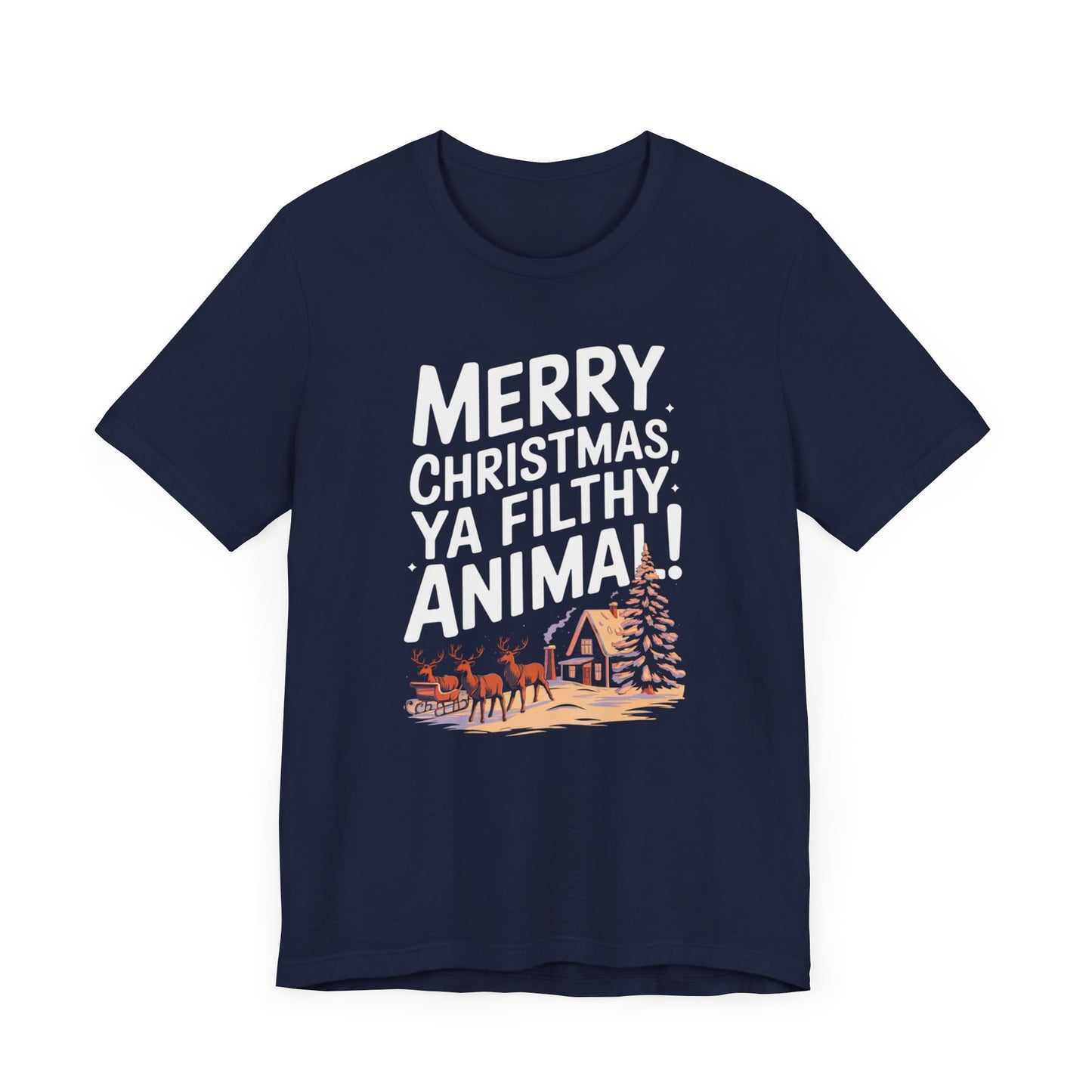 men & women christmas t-shirt. merry christmas ya filthy animal. unisex christmas t-shirt.