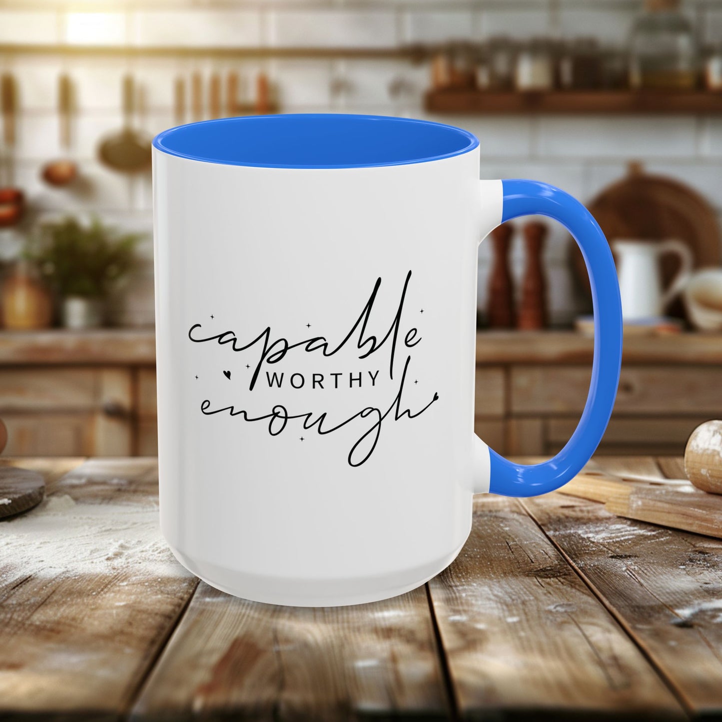 colorful mugs (11oz, 15oz) - capable, worth, enough - empowerment words