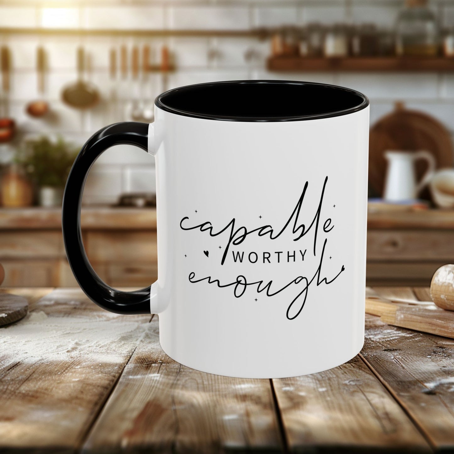 colorful mugs (11oz, 15oz) - capable, worth, enough - empowerment words