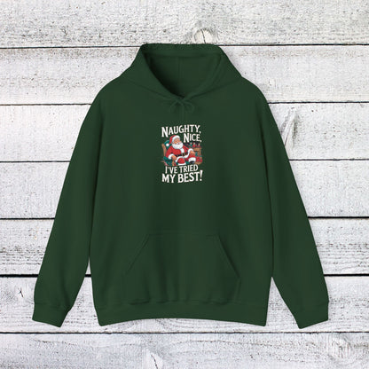 Men's and Women's Christmas Sweatshirt. Naughty, Nice, Tried My Best. Unisex Christmas Sweatshirt.