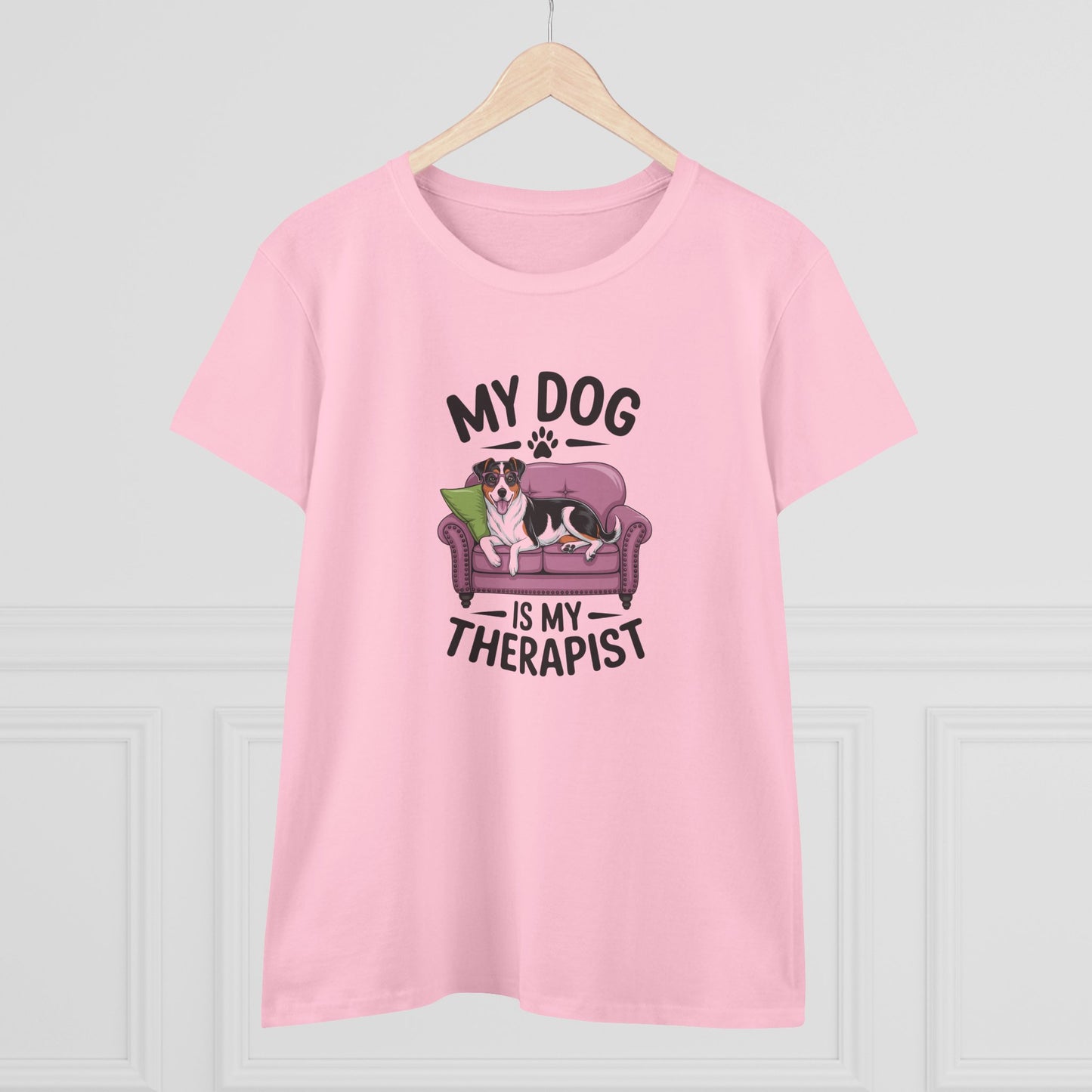 women's midweight cotton tee - my dog is my therapist | funny dog lover gift | cute pet quote design