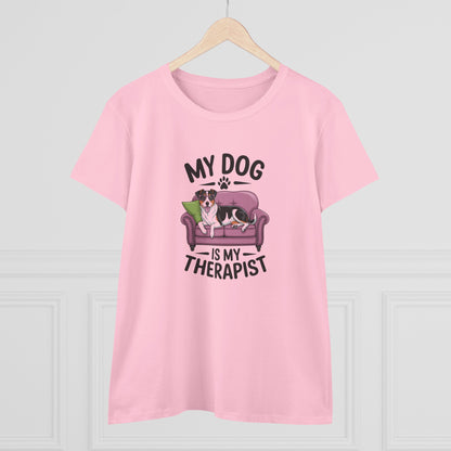 Women's Midweight Cotton Tee - My Dog is My Therapist | Funny Dog Lover Gift | Cute Pet Quote Design