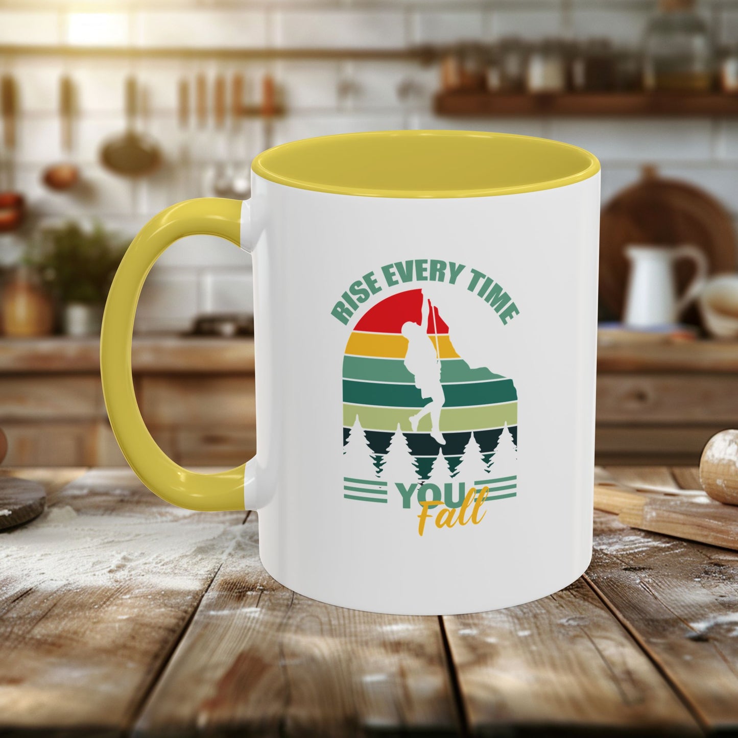 colorful mugs (11oz, 15oz) - rise every time you fall - resilience quote