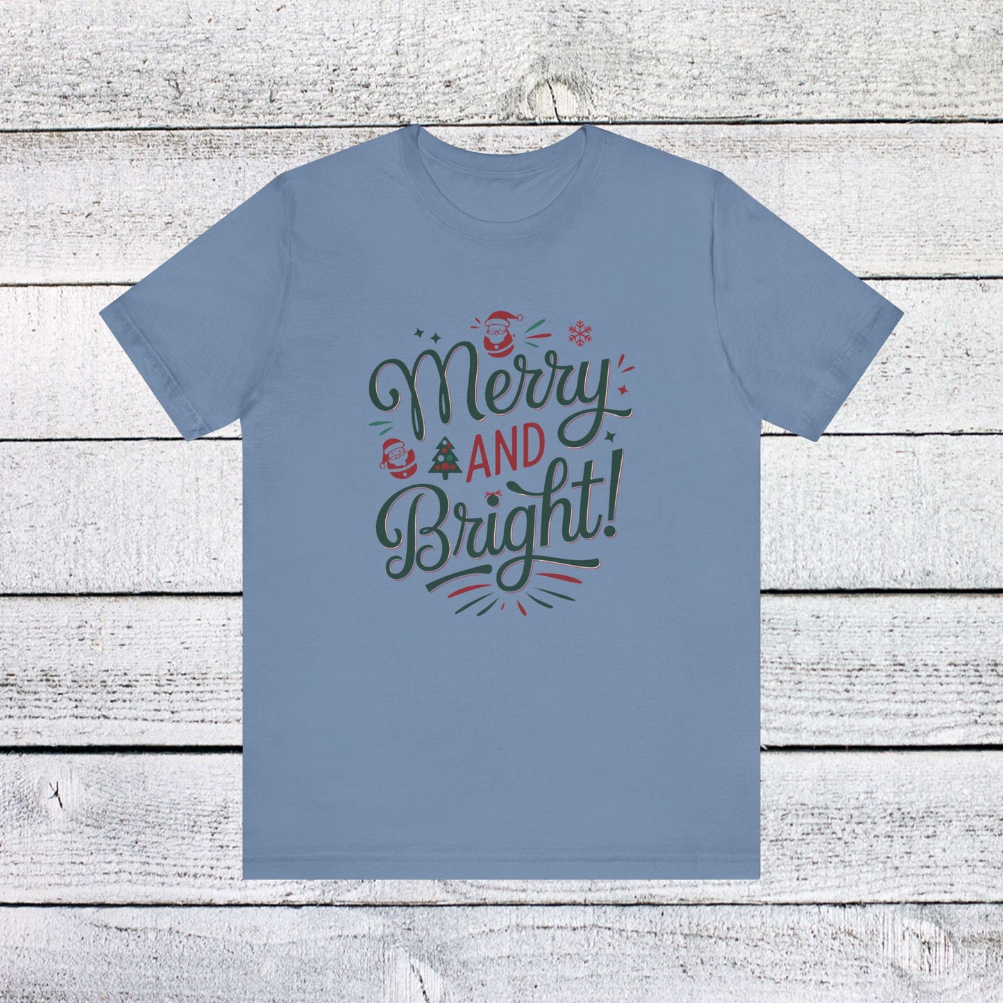 men & women christmas t-shirt. merry & bright. unisex christmas t-shirt.