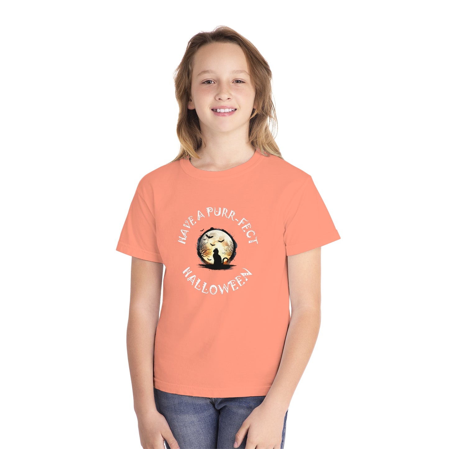 youth t-shirt, girls tee, cat lovers halloween - have a purr_fect halloween