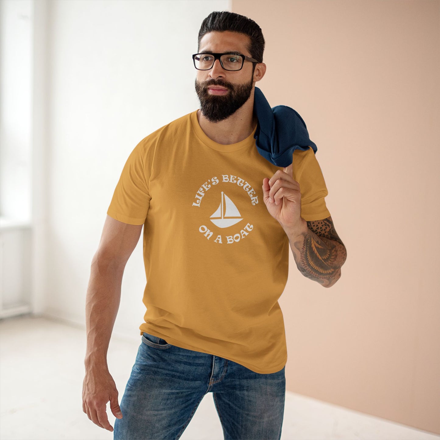 mens t-shirt - on a boat