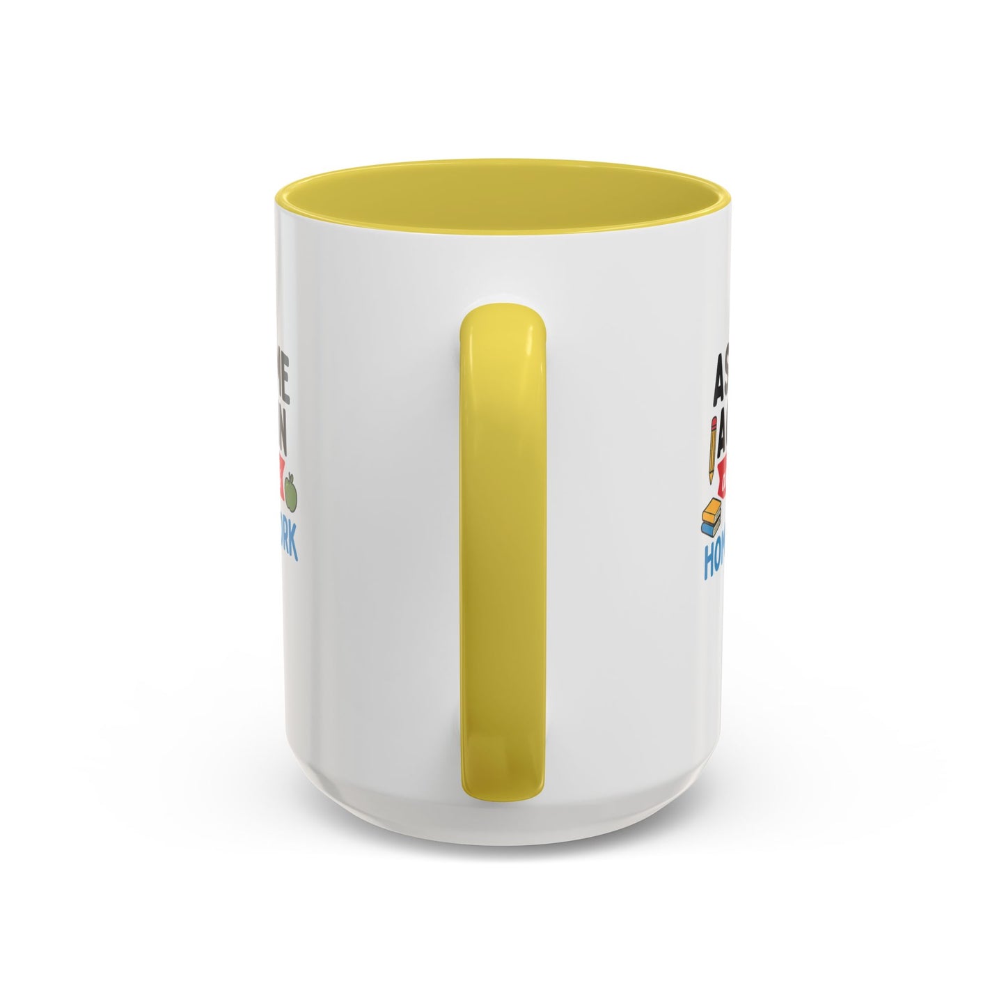 colorful 'ask me again, it's homework' mug - perfect for students. teachers with attitude.
