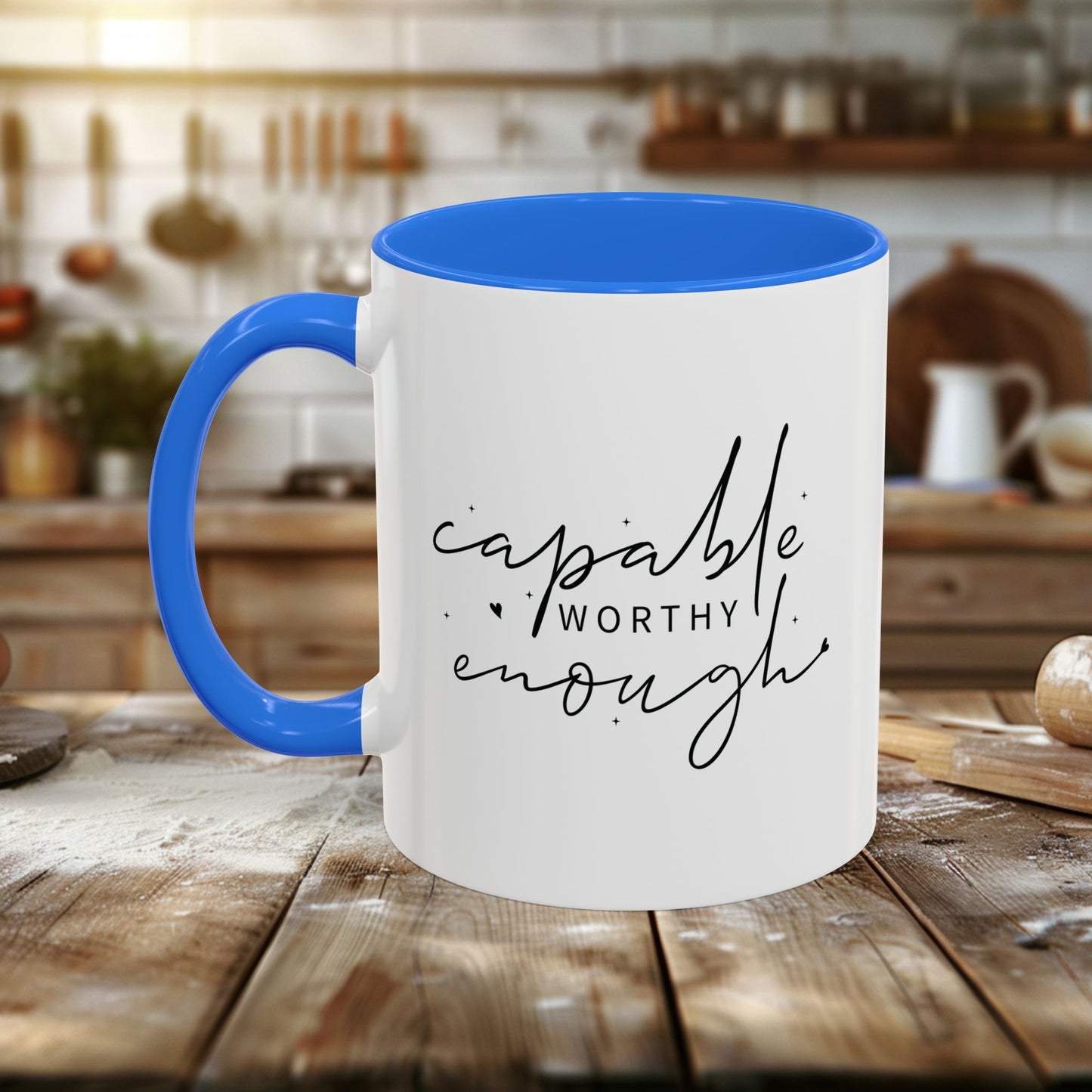 colorful mugs (11oz, 15oz) - capable, worth, enough - empowerment words