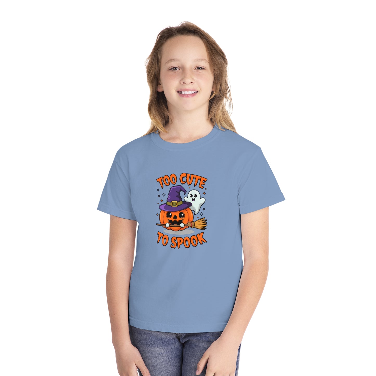 youth t-shirt, youth halloween t-shirt, too cute to spook!