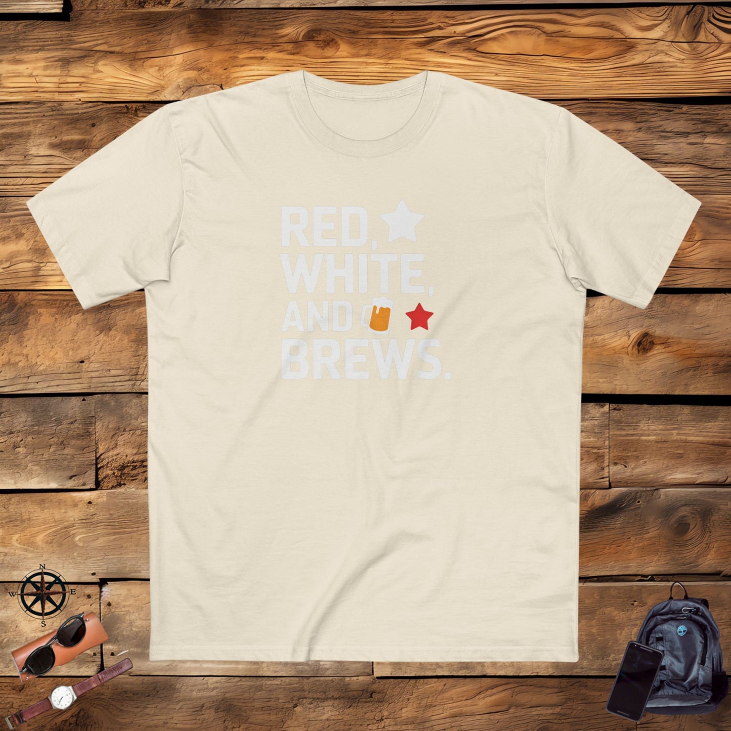 men's t-shirt, men's tee, men's funny gift, red white and brews!