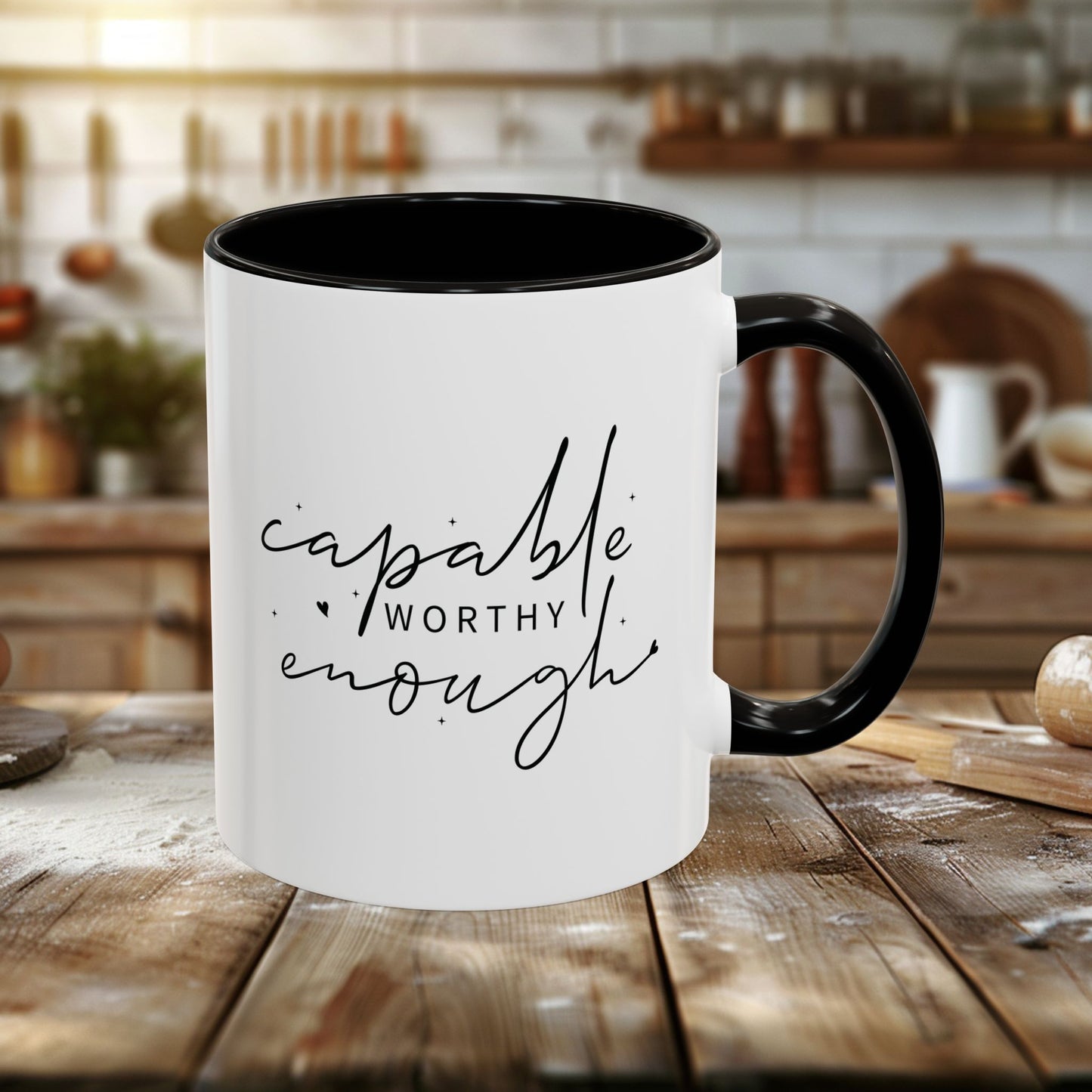 colorful mugs (11oz, 15oz) - capable, worth, enough - empowerment words