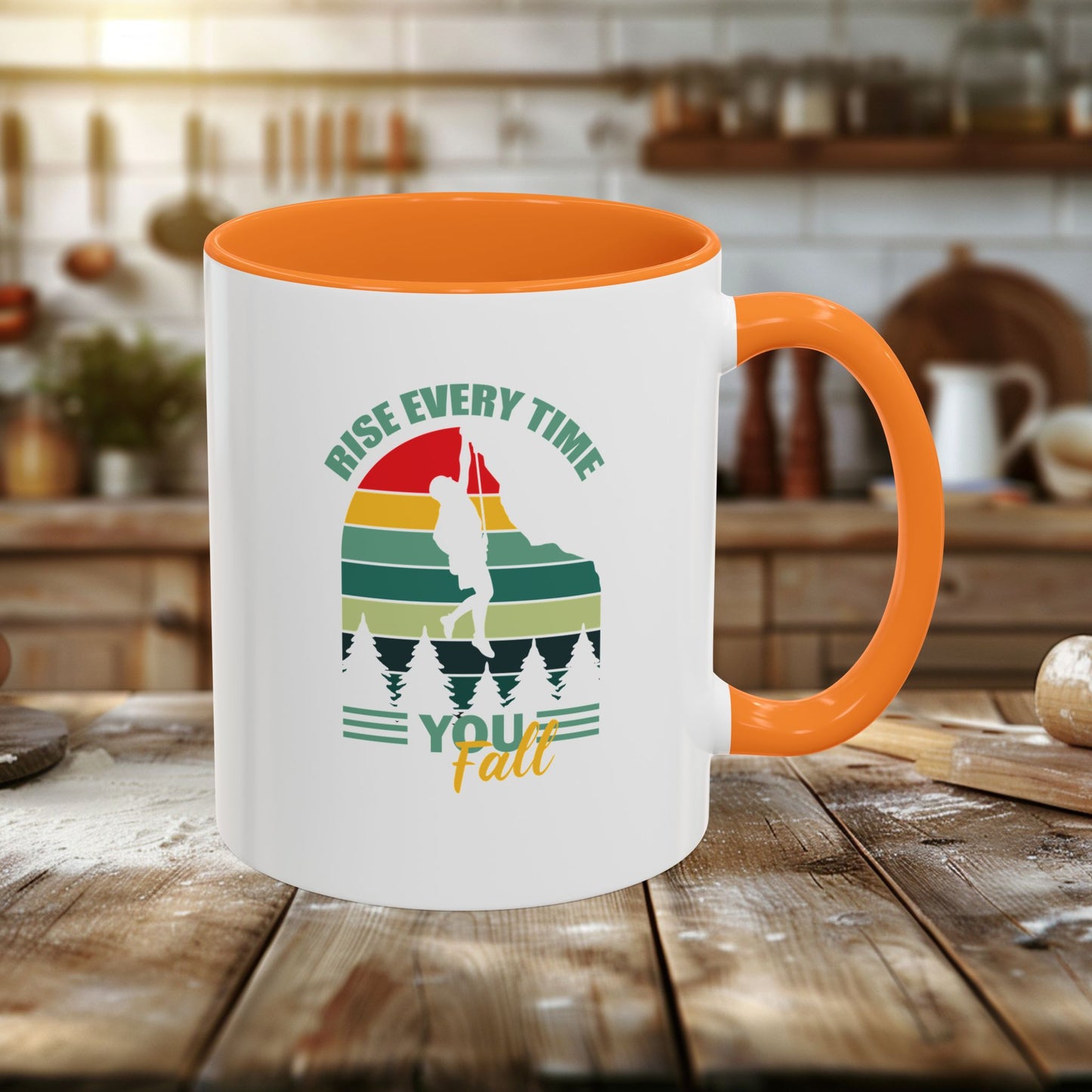 colorful mugs (11oz, 15oz) - rise every time you fall - resilience quote