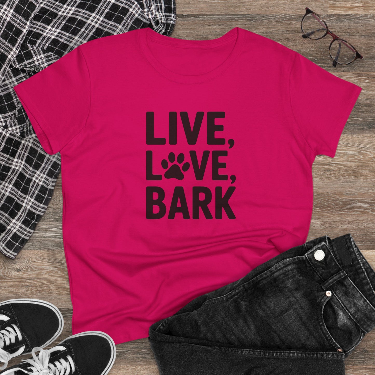 women's midweight cotton tee - live love bark | funny dog lover gift | cute pet quote design