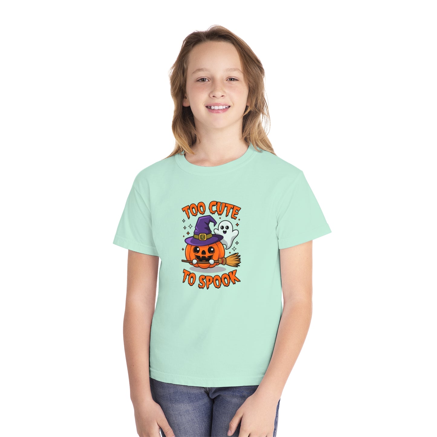 youth t-shirt, youth halloween t-shirt, too cute to spook!