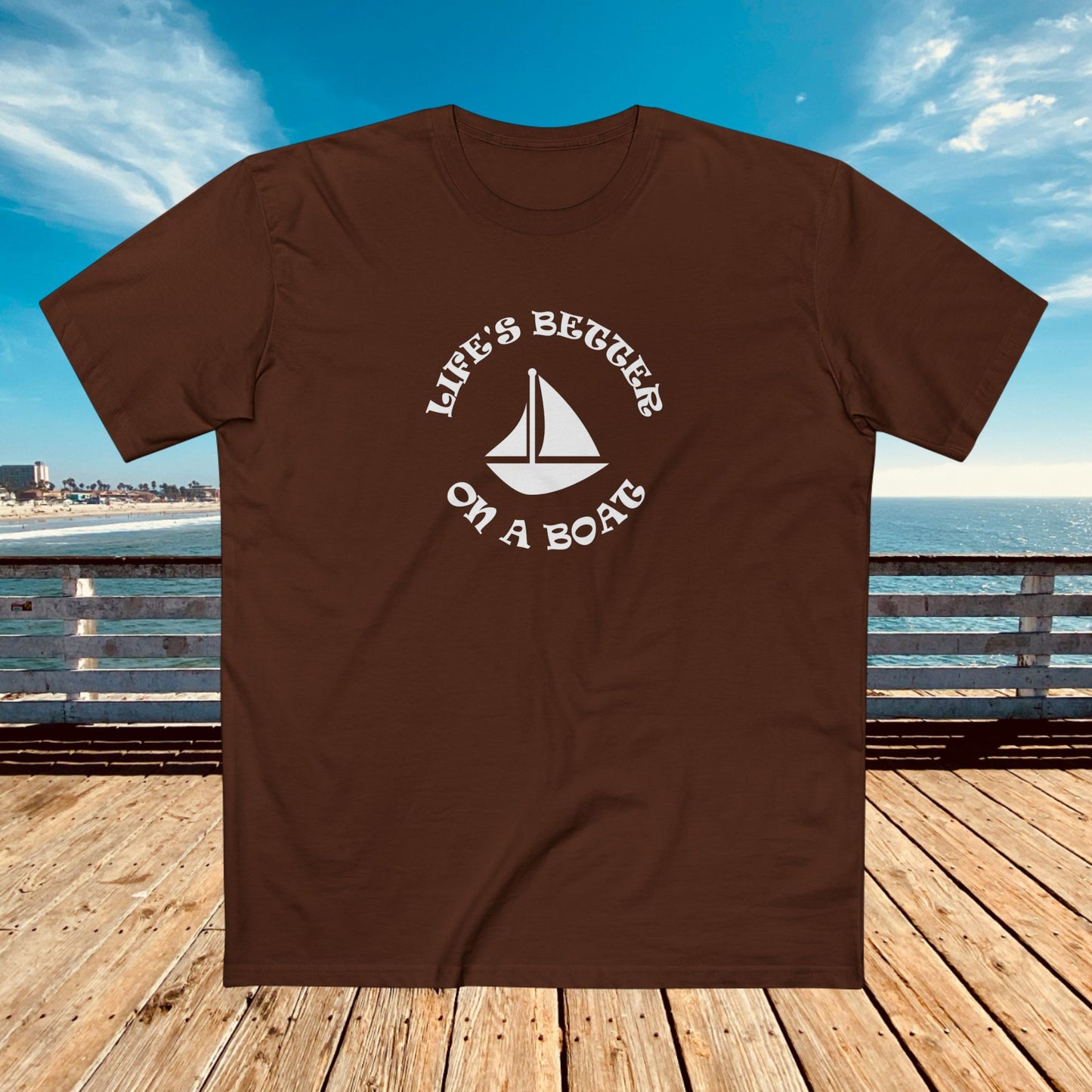 mens t-shirt - on a boat