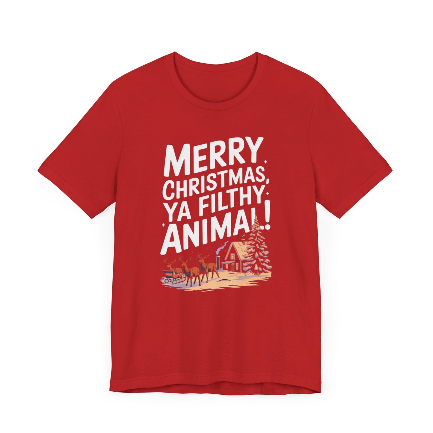 men & women christmas t-shirt. merry christmas ya filthy animal. unisex christmas t-shirt.