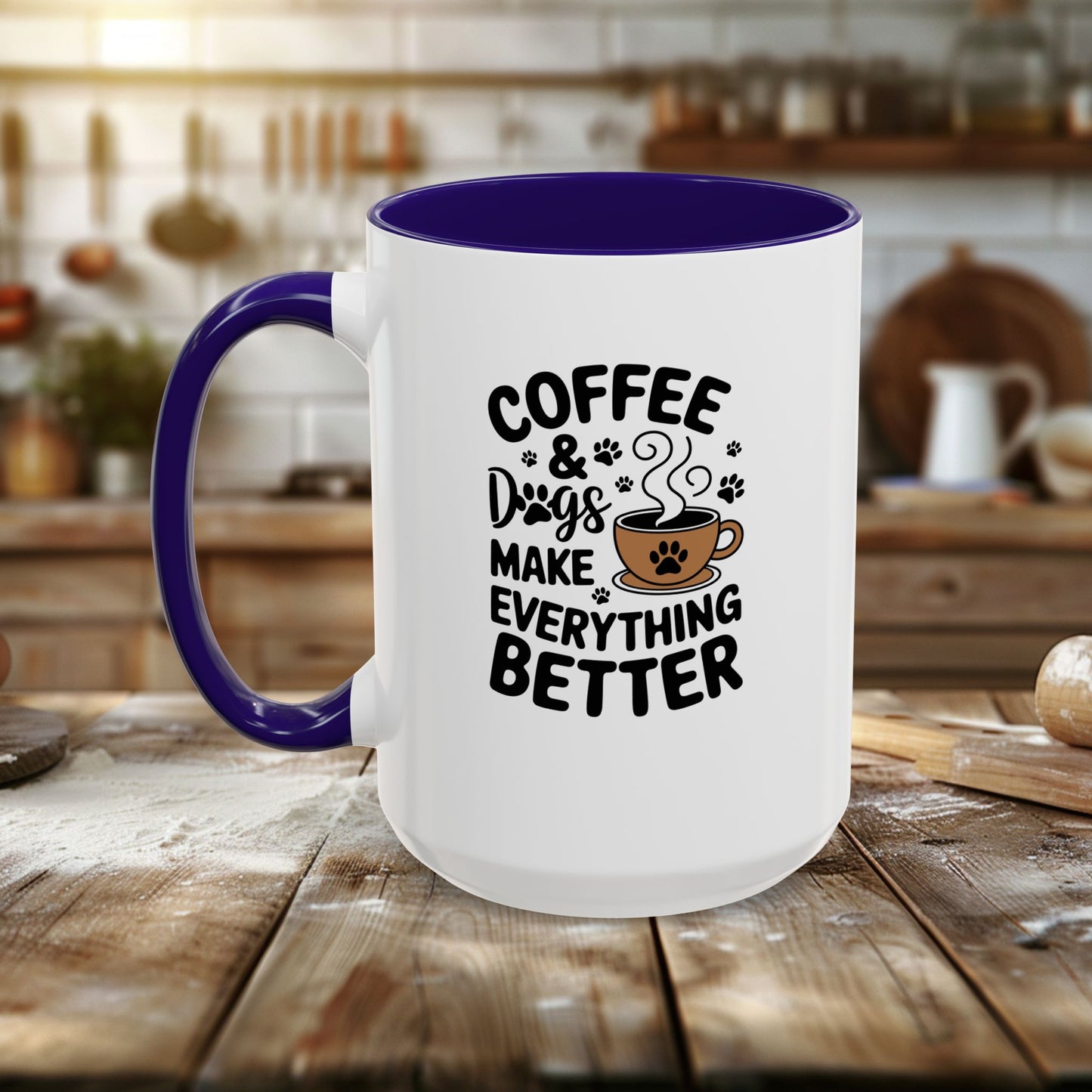 colorful mugs (11oz, 15oz) - coffee and dogs make everything better | funny dog lover gift | cute pet quote design