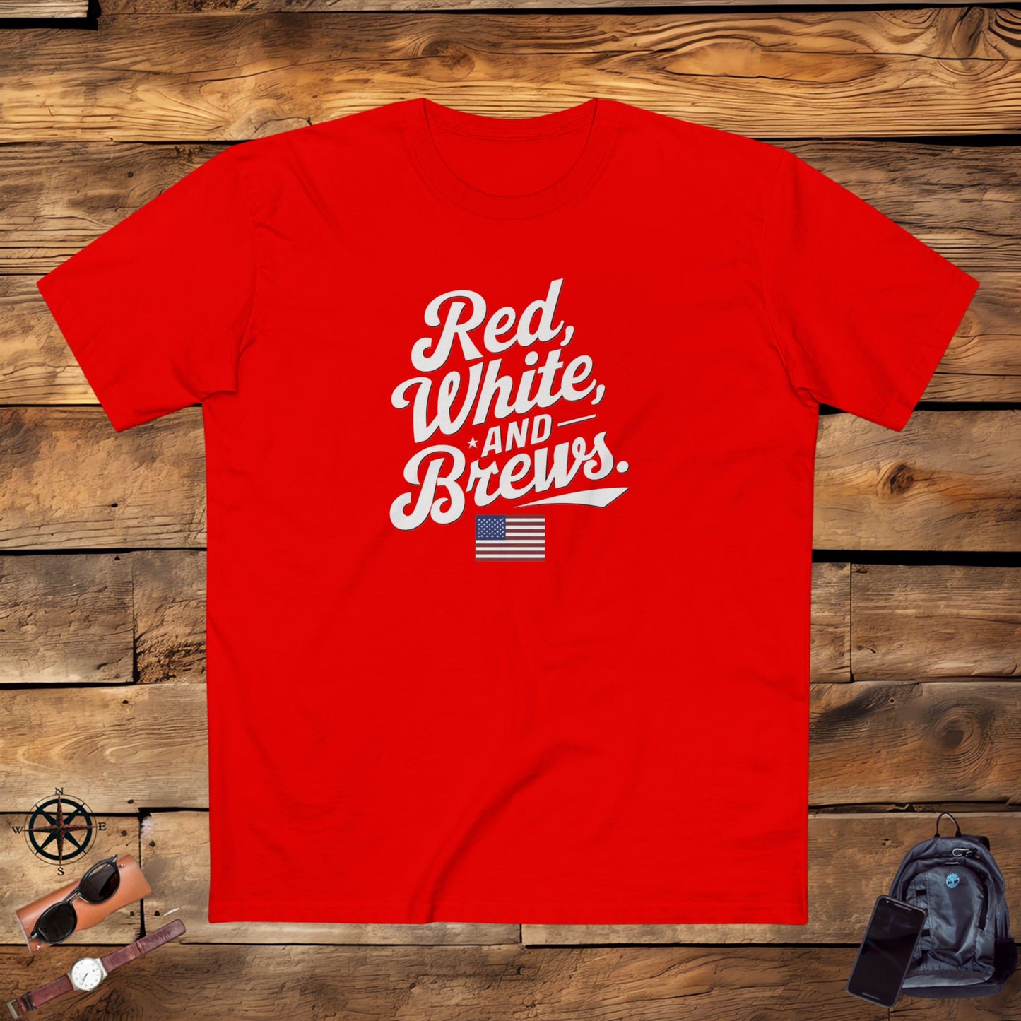 men's t-shirts, men's tee, men's funny gift, red white and brews!