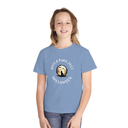 Youth T-Shirt, Girls Tee, Cat Lovers Halloween - Have a PURR_FECT Halloween