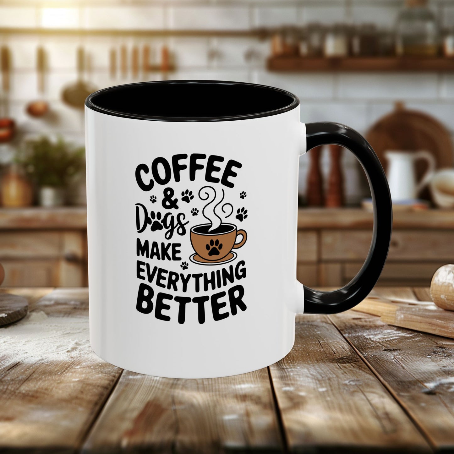 colorful mugs (11oz, 15oz) - coffee and dogs make everything better | funny dog lover gift | cute pet quote design