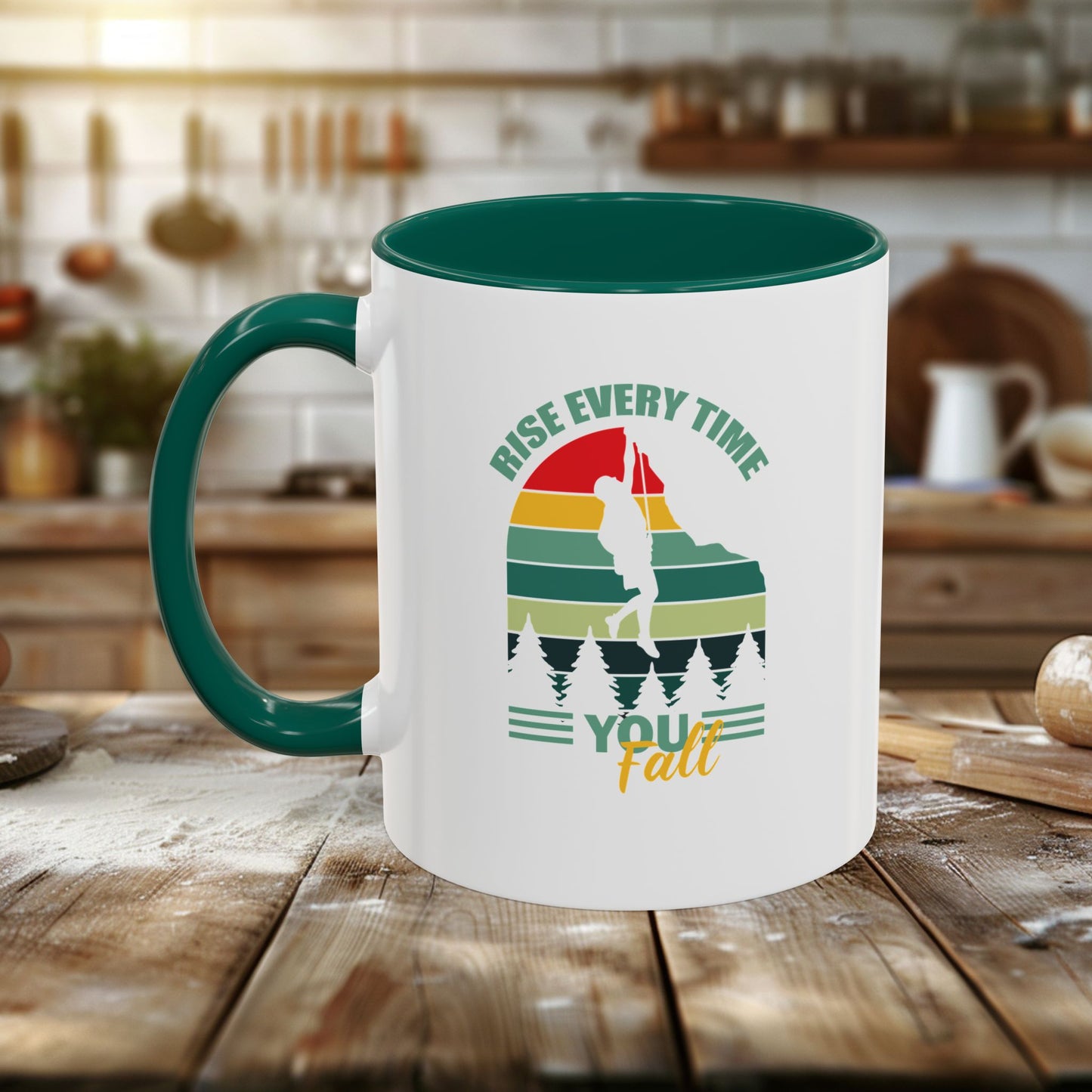 colorful mugs (11oz, 15oz) - rise every time you fall - resilience quote