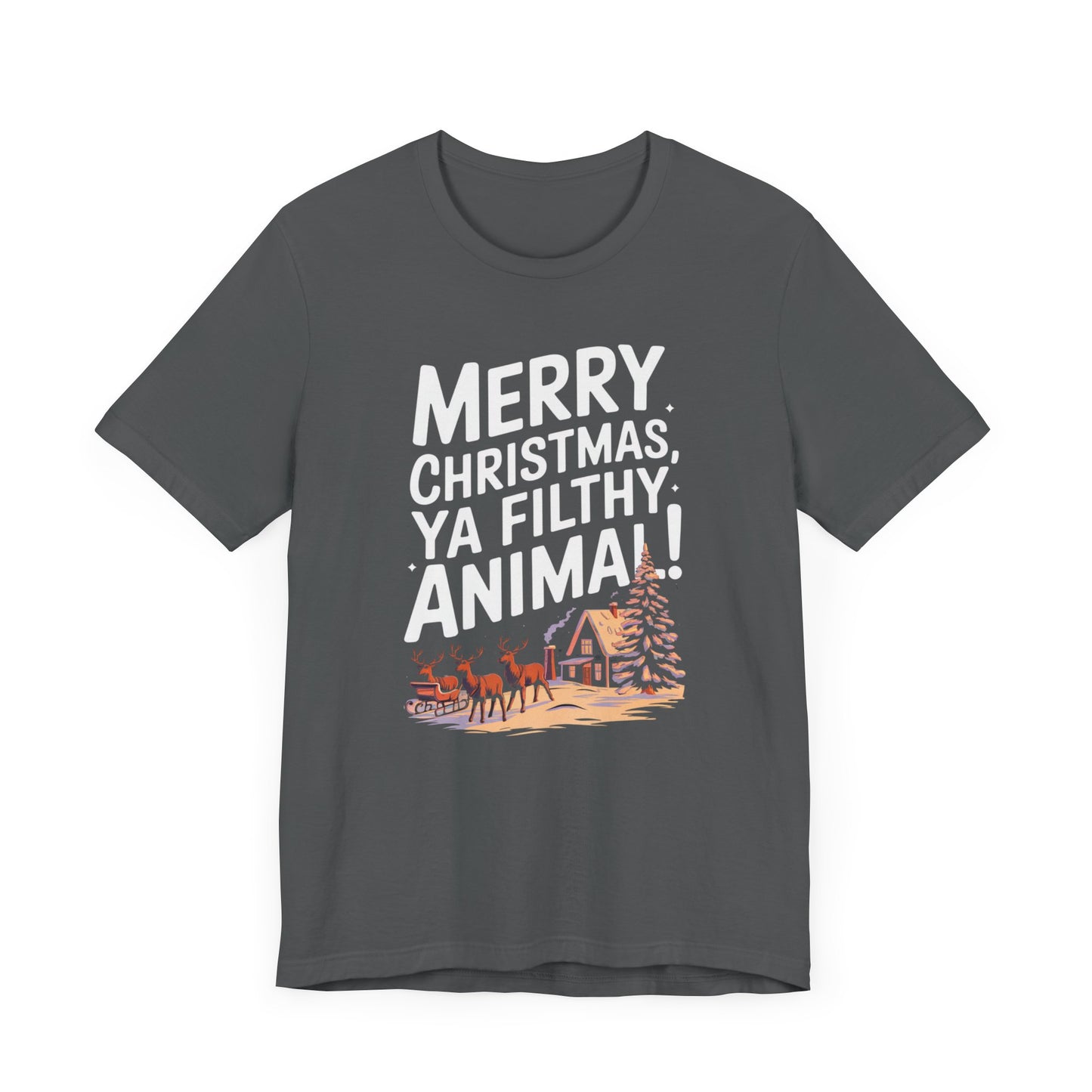 men & women christmas t-shirt. merry christmas ya filthy animal. unisex christmas t-shirt.