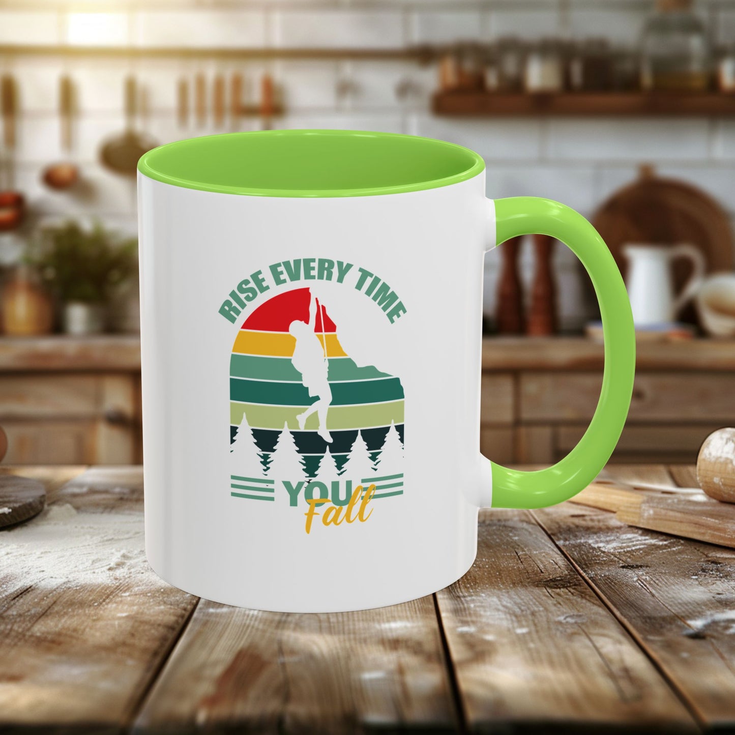 colorful mugs (11oz, 15oz) - rise every time you fall - resilience quote