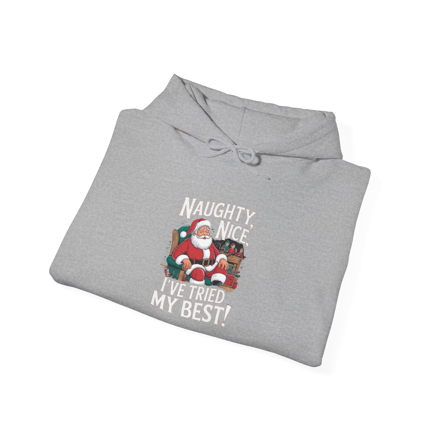 men's and women's christmas sweatshirt. naughty, nice, tried my best. unisex christmas sweatshirt.